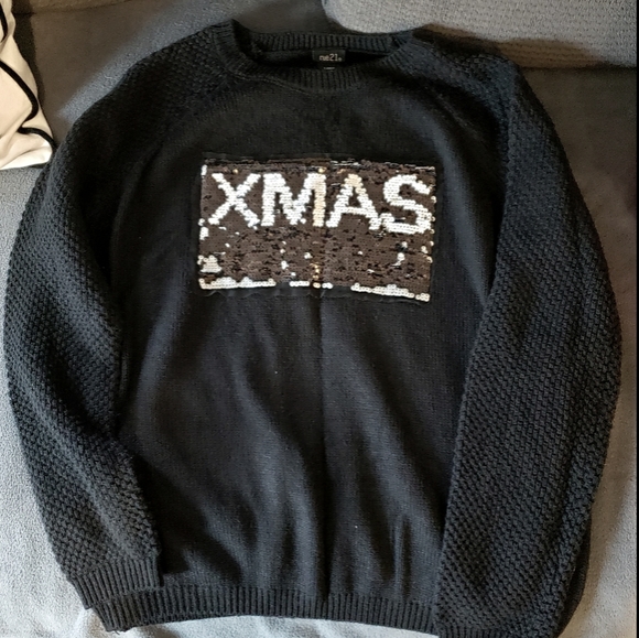 Christmas New Year Flip Sequin Holiday Sweater - Picture 1 of 5